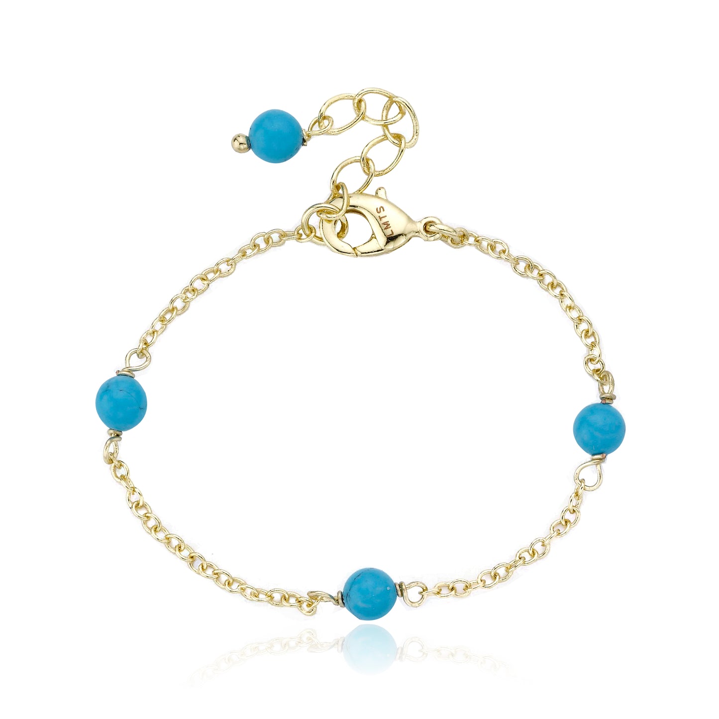 14k Gold Plated LITTLE MISS FLOWER GIRL Pearl & Turquoise Station Bracelet