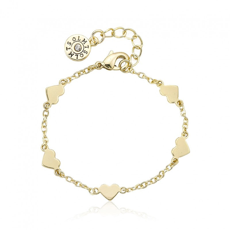 Little Miss Twin Stars Classic! 14k Gold-Plated Heart Station Bracelet - Hypoallergenic; Nickel Free