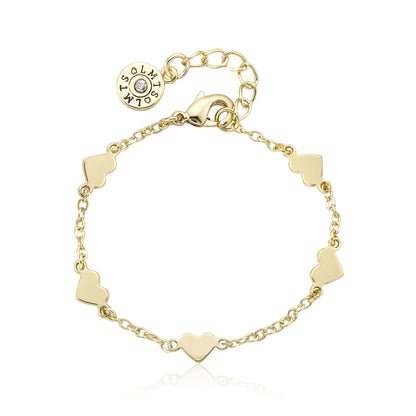 Little Miss Twin Stars Classic! 14k Gold-Plated Heart Station Bracelet - Hypoallergenic; Nickel Free