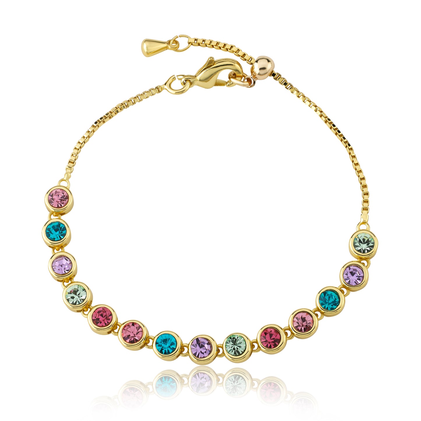 14K Gold Plated Rainbow Bezel Tennis Bracelet