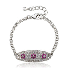 14k Gold Plated ID Bracelet with Hot Pink Flowers