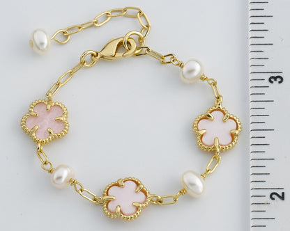 LMTS Classic! Freshwater Pearl & Pink Mother of Pearl Flower Bracelet