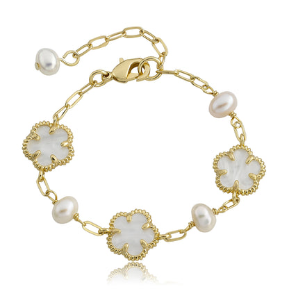 LMTS Classic! Freshwater Pearl & Pink Mother of Pearl Flower Bracelet