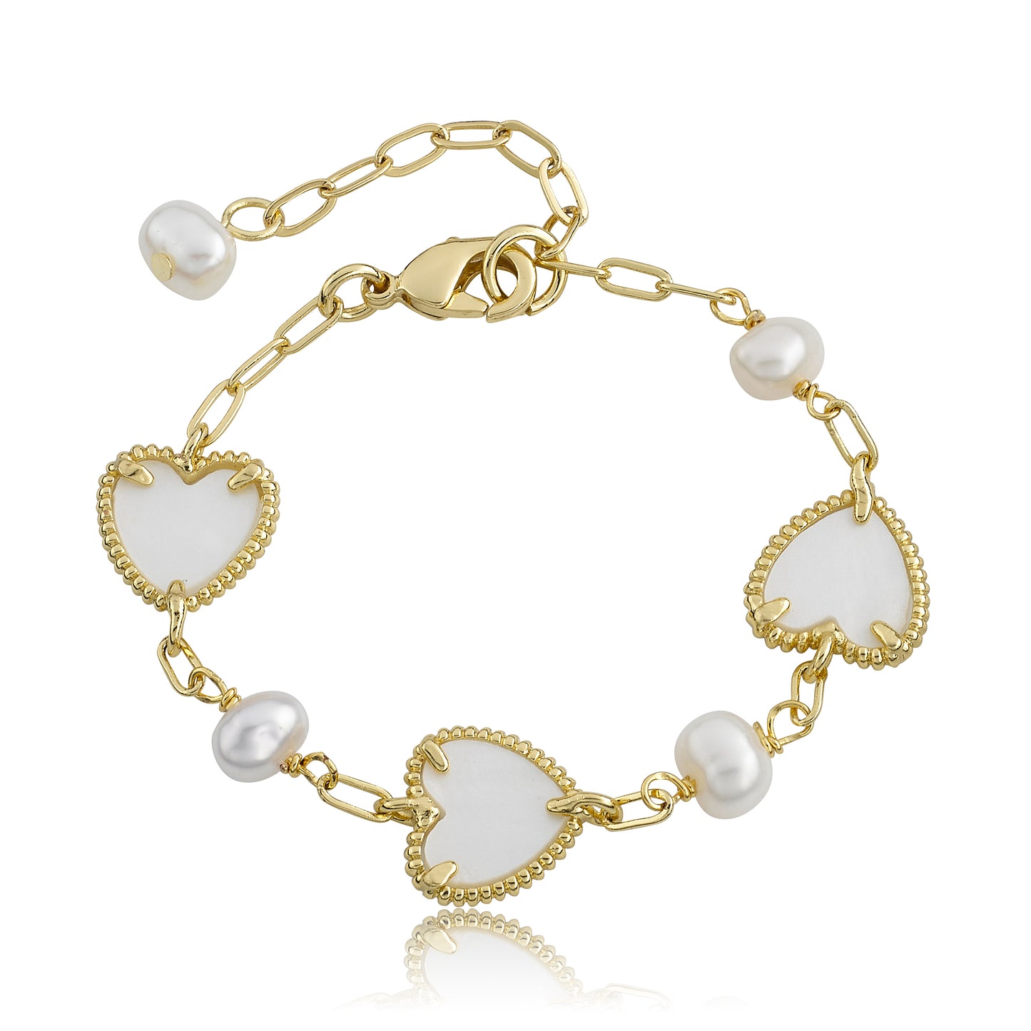 LMTS Classic! Freshwater Pearl & Pink Mother of Pearl Hearts Bracelet