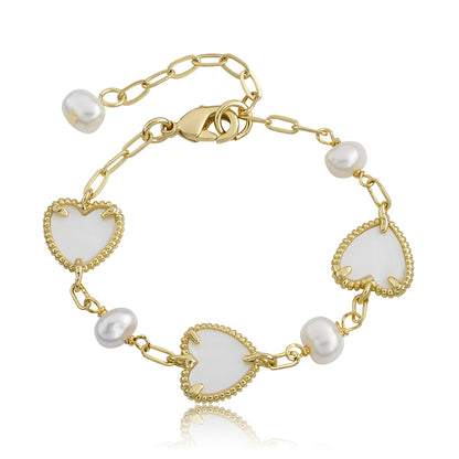 LMTS Classic! Freshwater Pearl & Mother of Pearl Hearts Bracelet