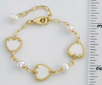 LMTS Classic! Freshwater Pearl & Mother of Pearl Hearts Bracelet