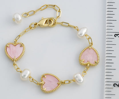 LMTS Classic! Freshwater Pearl & Mother of Pearl Hearts Bracelet