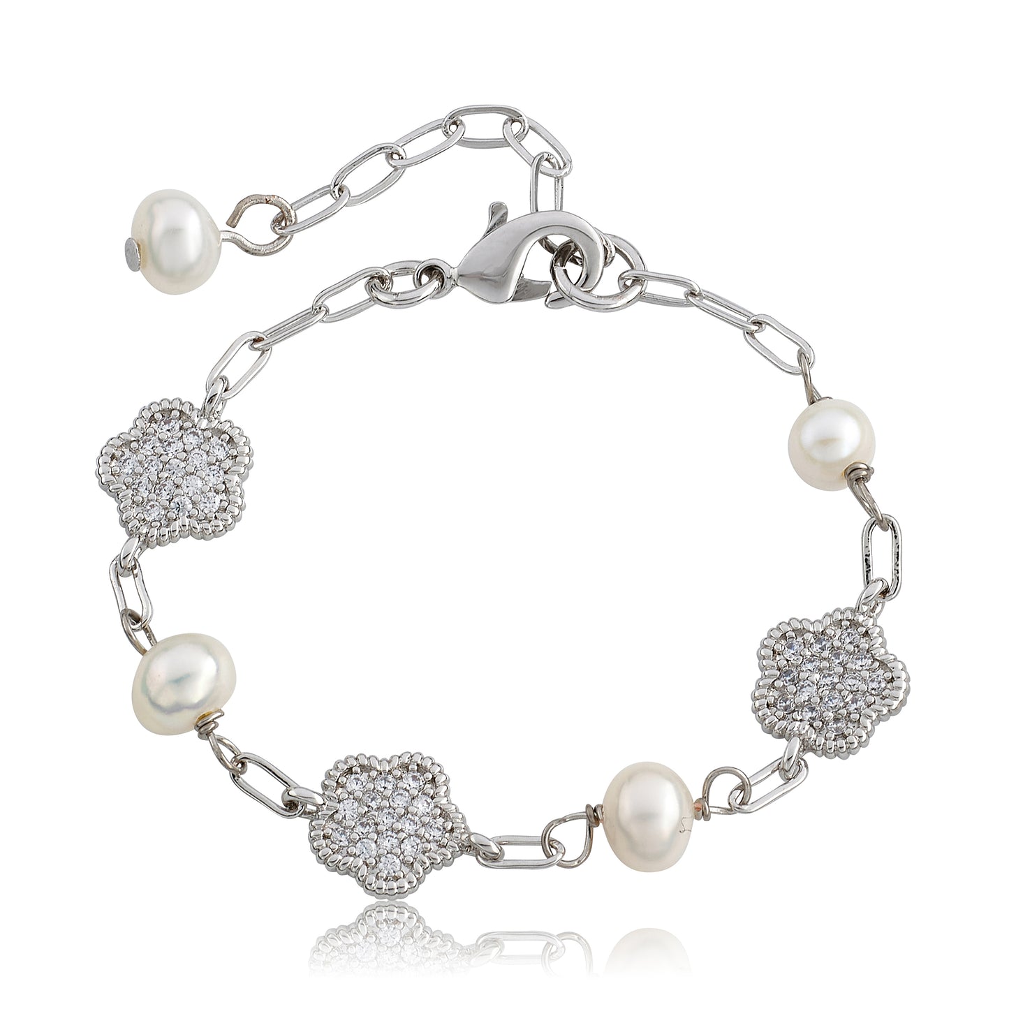 LMTS Classic! Freshwater Pearl & Micro Pave Flowers Bracelet