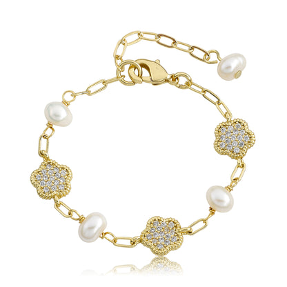 LMTS Classic! Freshwater Pearl & Micro Pave Flowers Bracelet