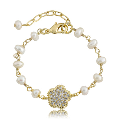 LMTS Classic! Freshwater Pearl & Micro Pave Flower Bracelet