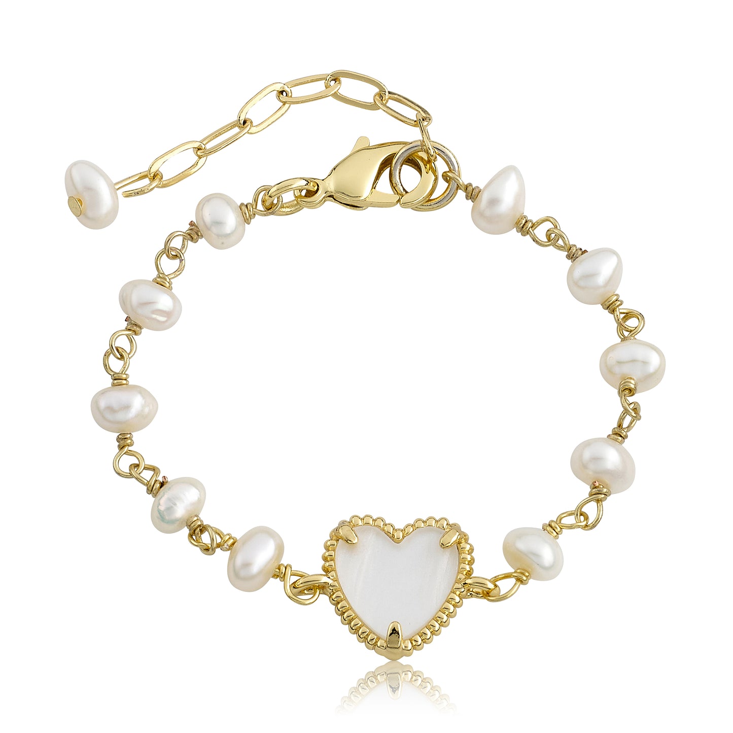 LMTS Classic! Freshwater Pearl & Pink Mother of Pearl Heart Bracelet