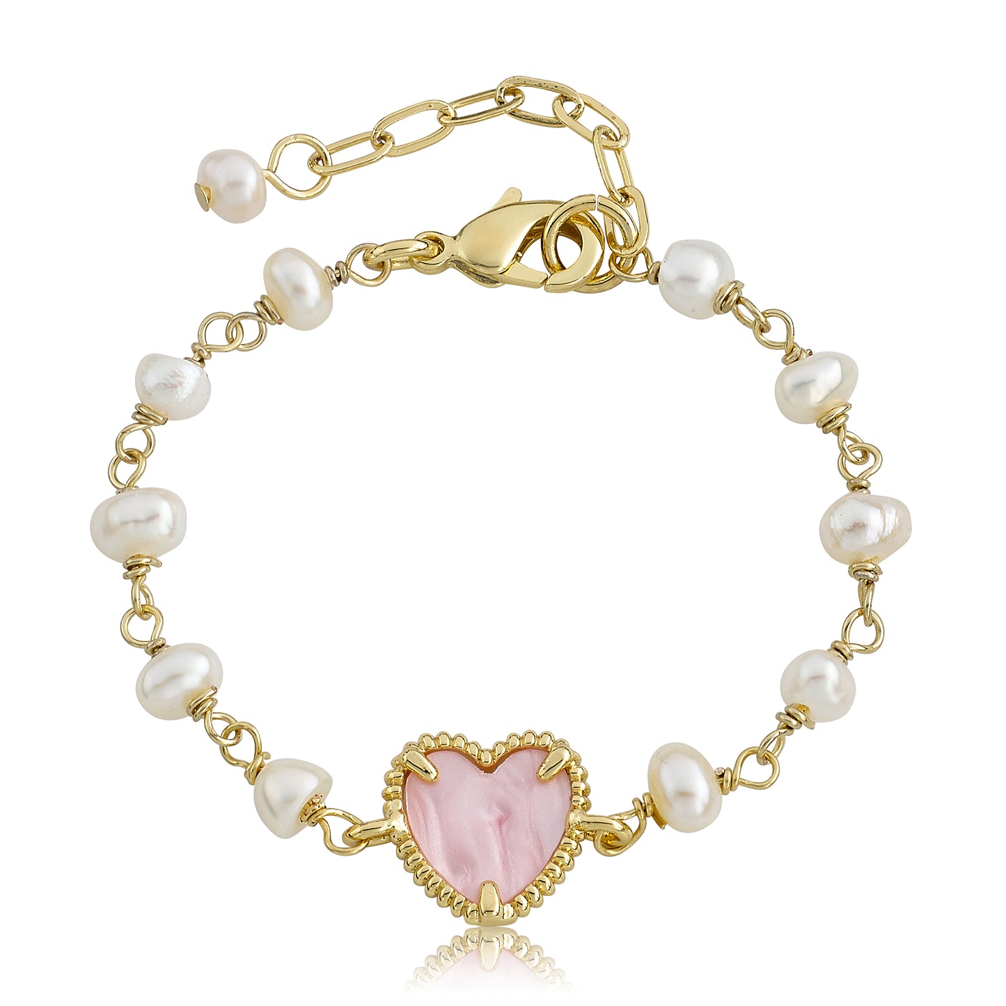 LMTS Classic! Freshwater Pearl & Pink Mother of Pearl Heart Bracelet