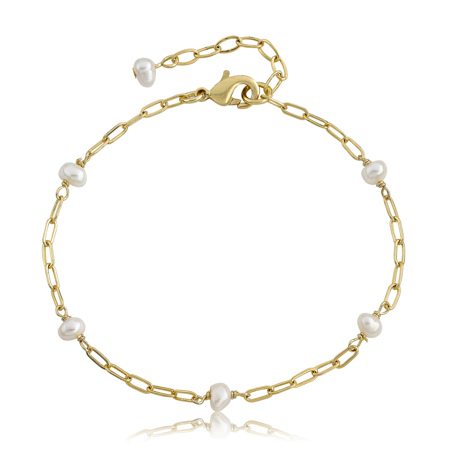 Classic! Paperclip Chain & Fresh Water Pearl Station Bracelet