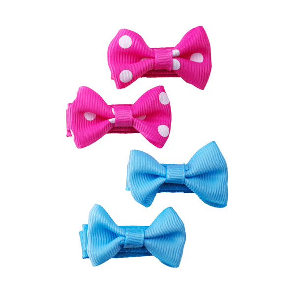 Hot Pink & Blue Double Bow 4 Piece Pet Set