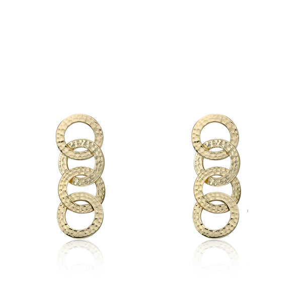 14K Gold Plated Country Chic Hammered Open Circles Link Earrings