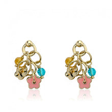 14K Gold Plated FROSTED FLOWERS Link Cluster Charm Earring