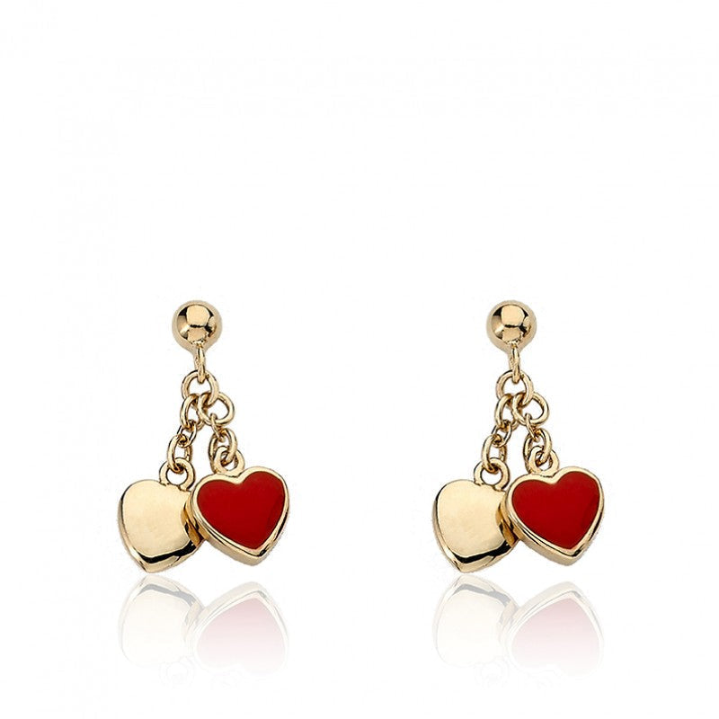 Enamel & Gold Heart Dangle Earring