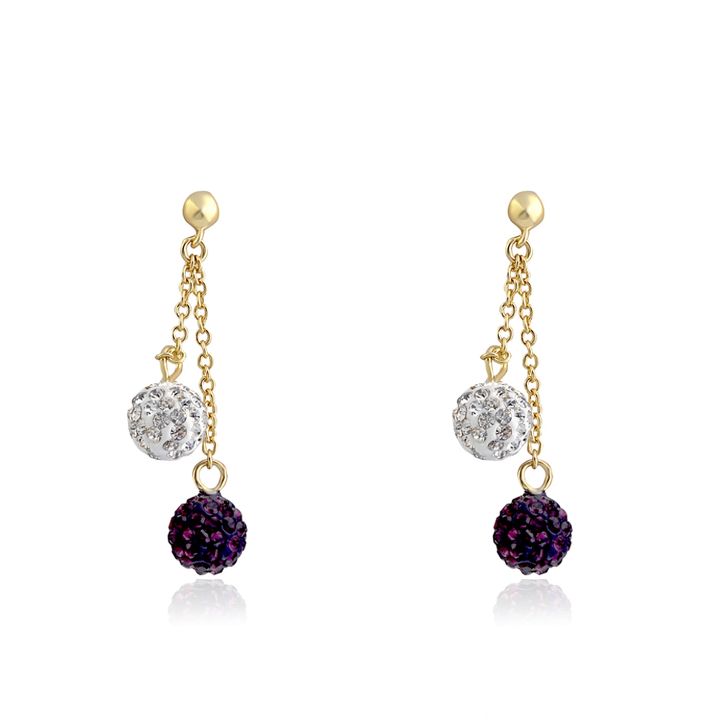 14K Gold Plated GLITZ BLITZ 2 Crystal Ball Earrings