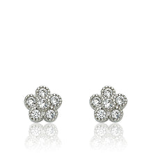 LMTS Little Miss Flower Girl Rhodium Plated Cubic Zirconia Small Flower Stud Earring/ Brass