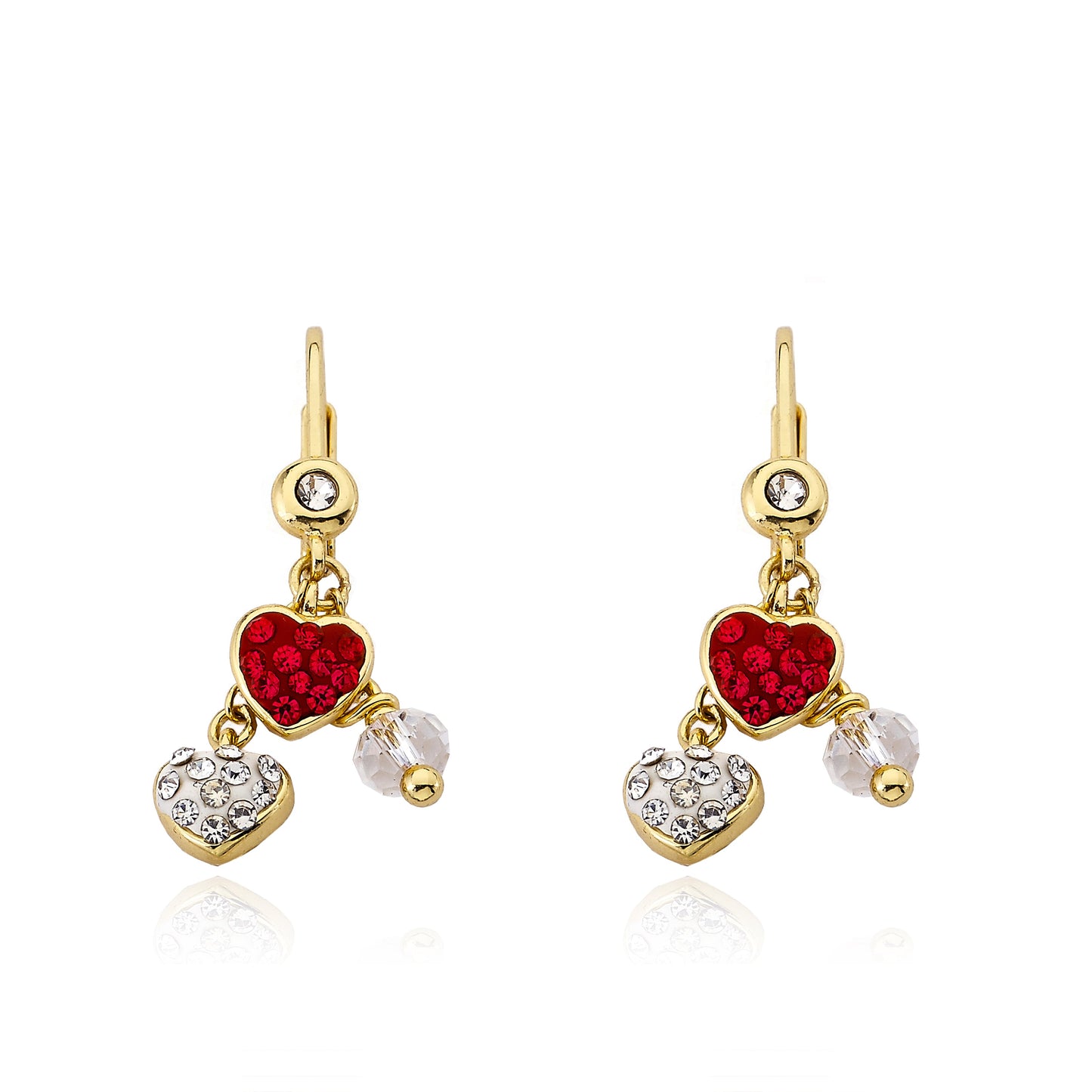 Crystal Dangle Red & White Heart Earring