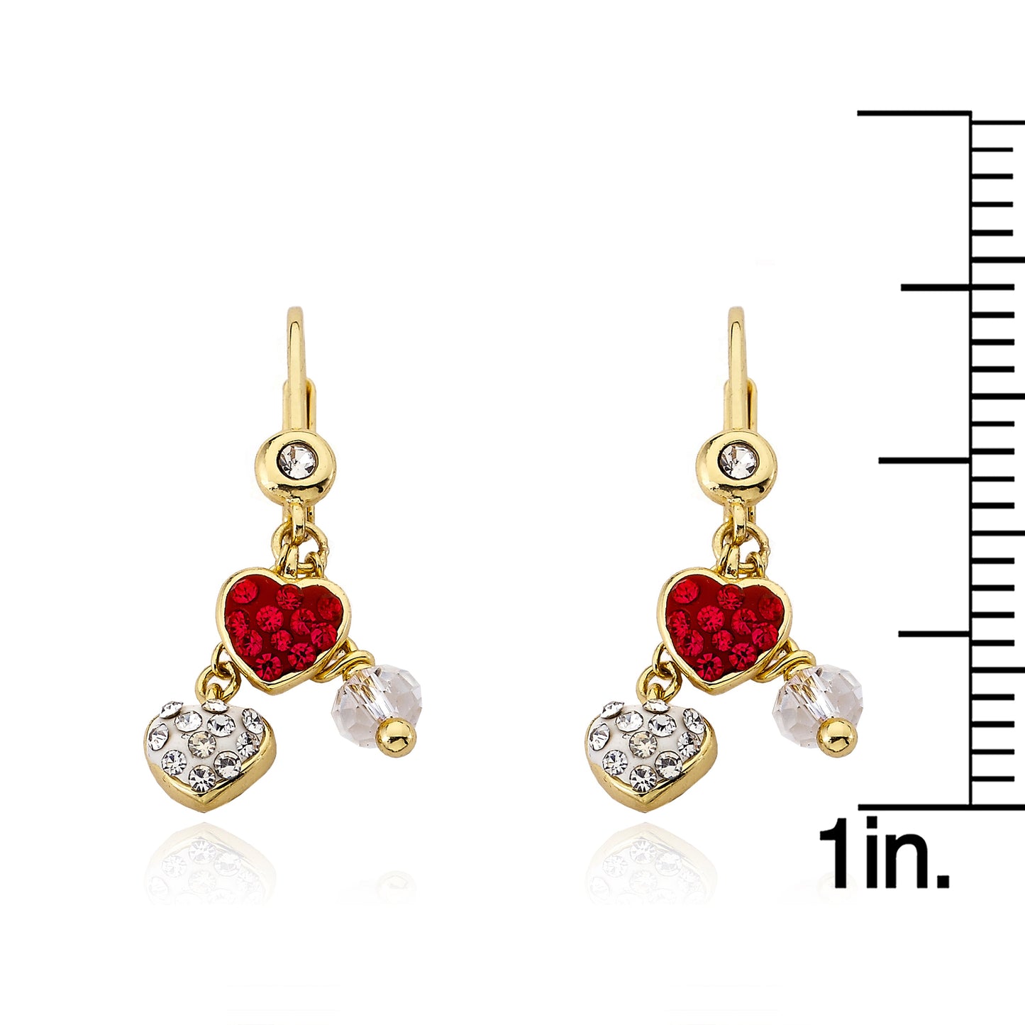 Crystal Dangle Red & White Heart Earring