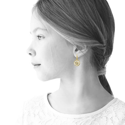 Cz Flower Coin Dangle Earring