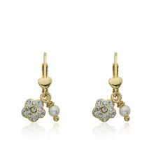 Crystal Flower & Pearl Dangle Earring With Gold Heart