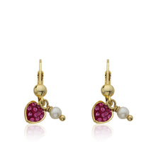 Crystal Heart And Pearl Dangle Earring With Gold Circle