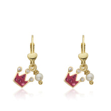 Crystal Crown & Pearl Dangle Earring With Gold Heart