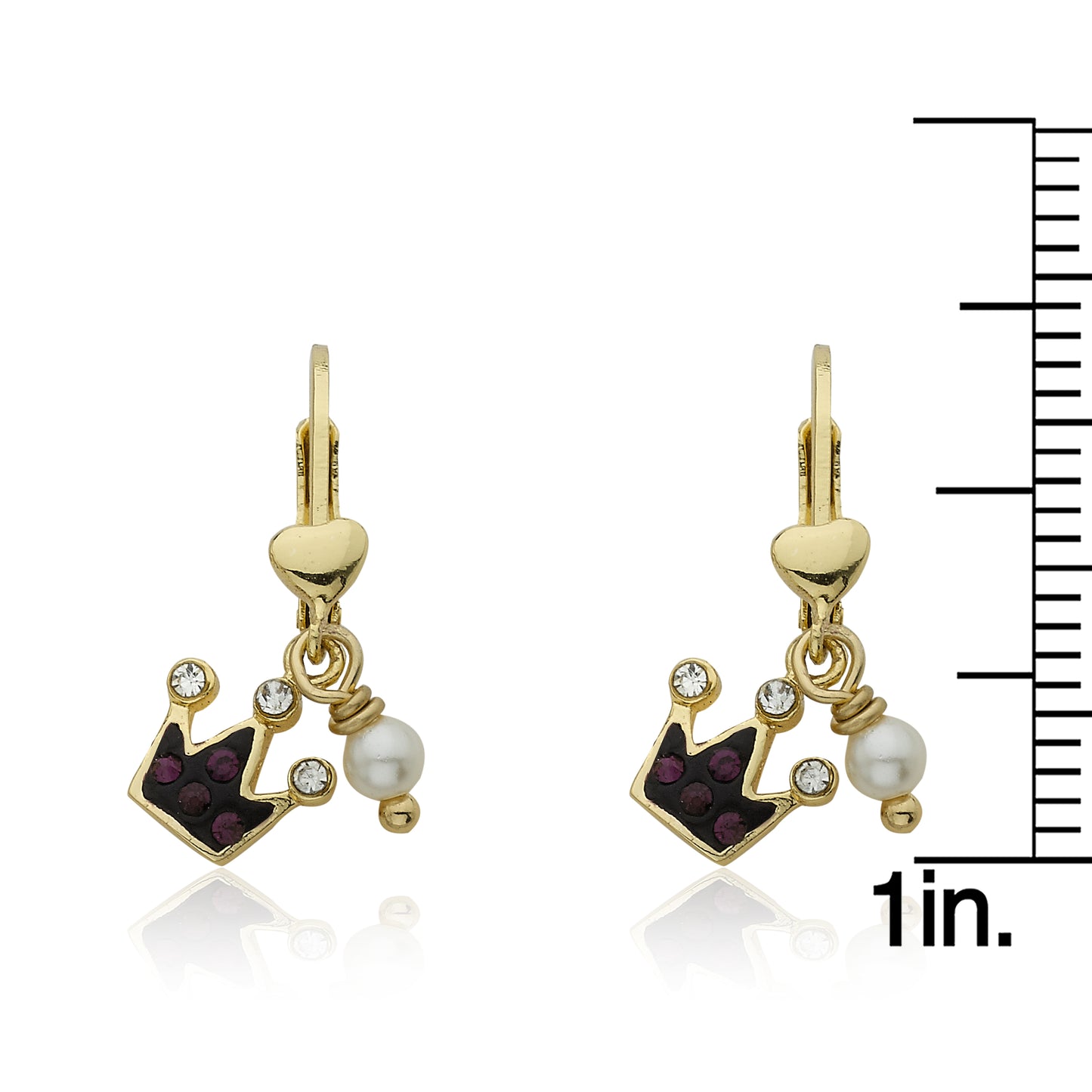 Crystal Crown & Pearl Dangle Earring With Gold Heart