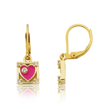 Enamel Heart Square Dangle Earring