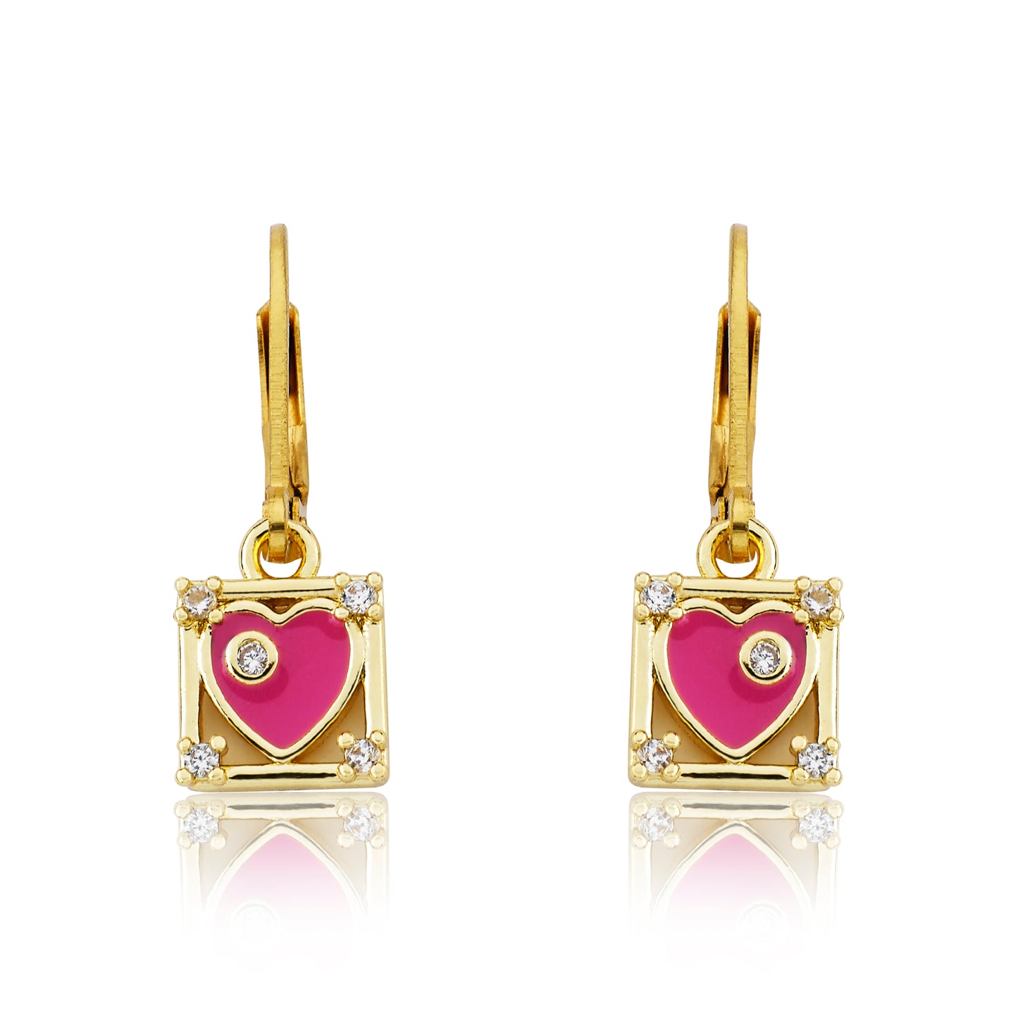 Enamel Heart Square Dangle Earring