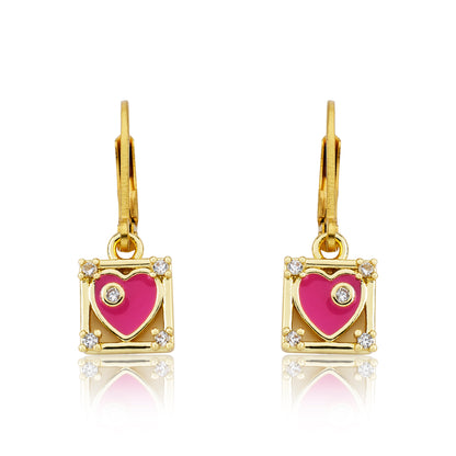 Enamel Heart Square Dangle Earring