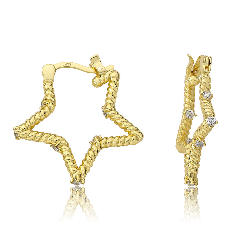 Medium Size Rope Star Hoop Earring with CZ's