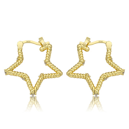 Medium Size Rope Star Hoop Earring with CZ's