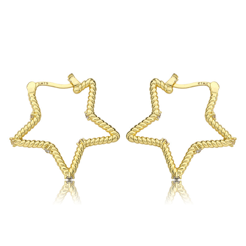 Large Rope Star Hoop Earring with CZ's