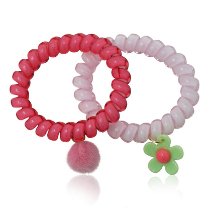 Mileez Flower & Pom Pom Charm 2 Pack Coil Hair Tie/ Bracelet Set