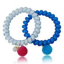 Pom Pom & Crystal Charm 2 Pack Coil Hair Tie/ Bracelet Set