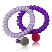 Pom Pom & Crystal Charm 2 Pack Coil Hair Tie/ Bracelet Set