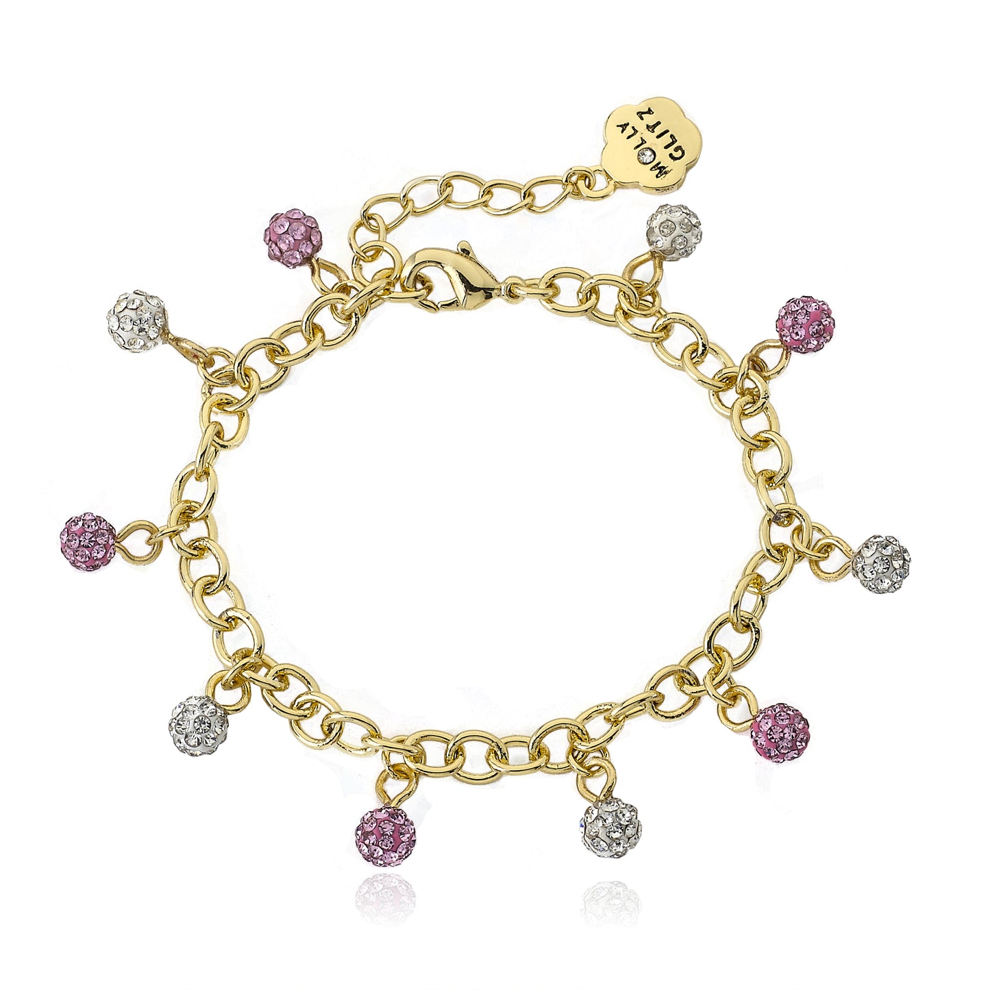 GLITZ BLITZ Crystal Ball Charm Bracelet (White & Pink)