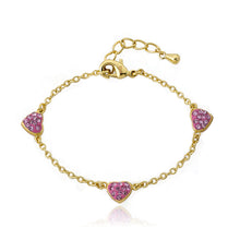 Heart Of Jewels 3 Crystal Heart Chain Bracelet (Pink)