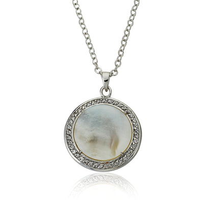 Retro Mother Of Pearl Circle Medallion Pendant Necklace