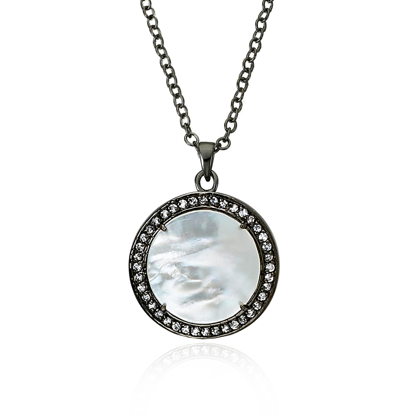 Retro Mother Of Pearl Circle Medallion Pendant Necklace