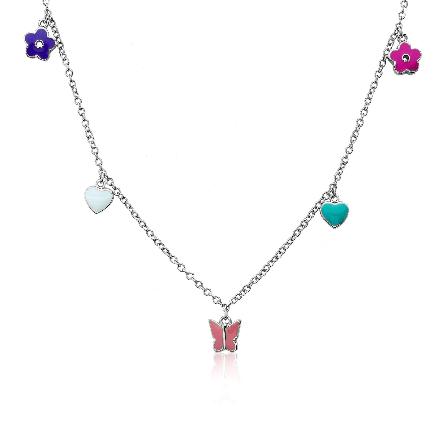 Flower Heart Butterfly Charm Necklace