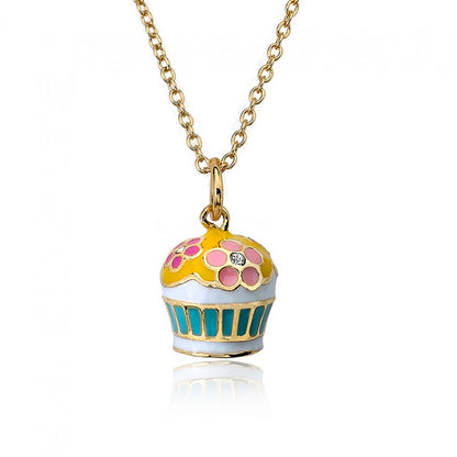 Flower Adorned Cupcake Pendant Necklace