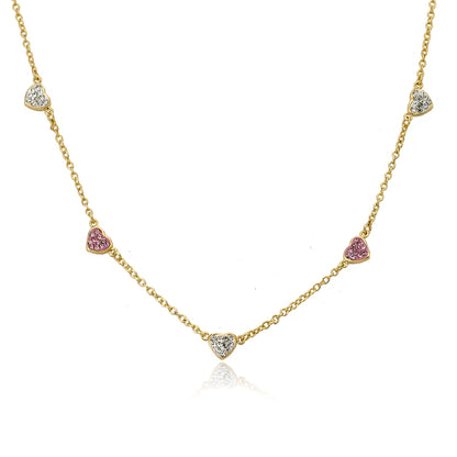 Crystal Hearts Chain Necklace