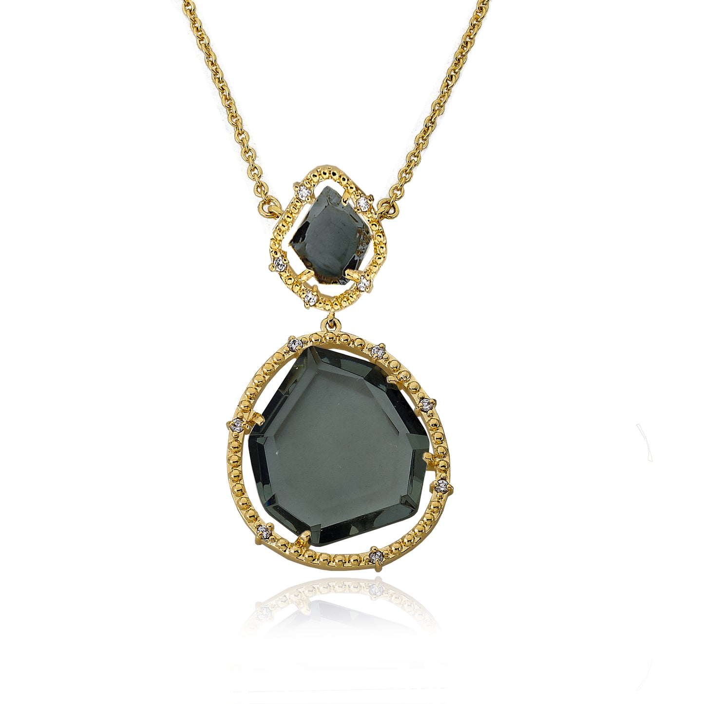 14k Gold Plated Sliced Glass Double Stone Pendant Chain Necklace