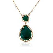 14k Gold Plated Precious Green Agate Gem Stone Teardrop Necklace