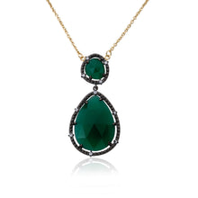 14k Gold Plated Precious Green Agate Gem Stone Teardrop Necklace