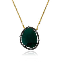 14k Gold Plated Precious Green Agate Gem Stone Pendant Necklace